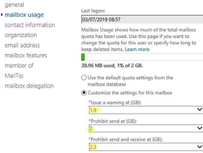 exchange online plan 2 mailbox size|Configure mailbox size and quota in Exchange 2016/2019 and .